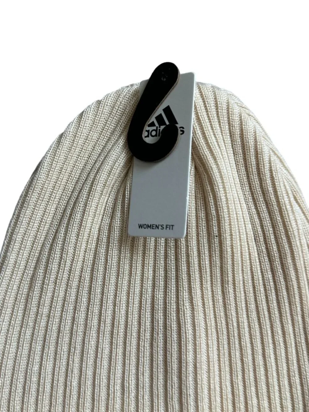 ADIDAS Womens Beige Neutral Ribbed Beanie Winter Hat OS NEW with tags